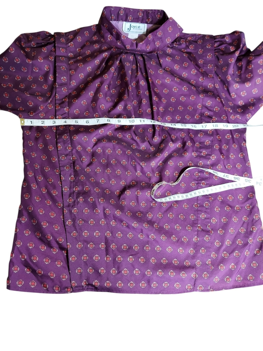 Vintage Joyce Sportswear Purple Mock Neck Pleated Button Blouse USA L - Picture 7 of 12